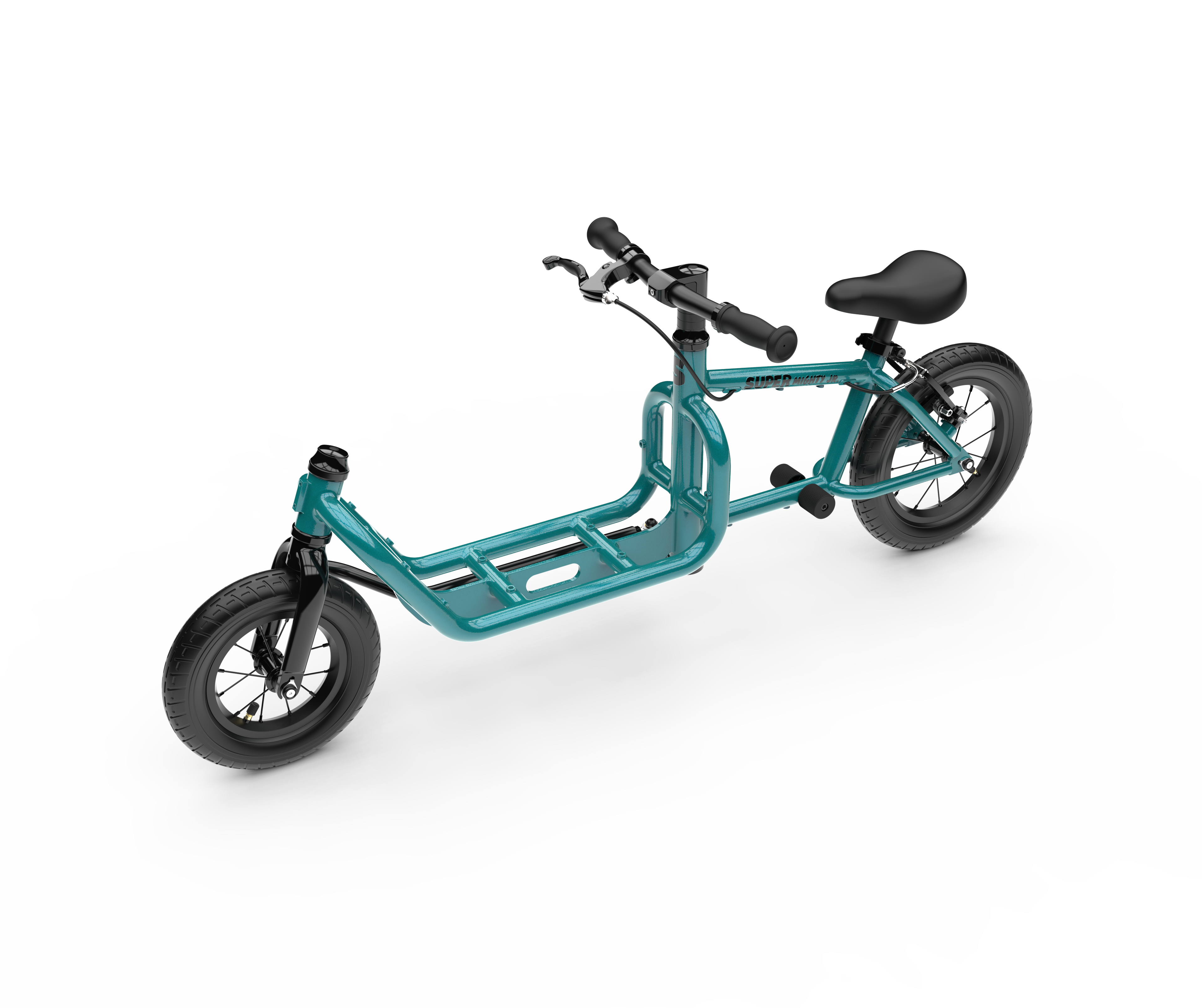 SUPER Mighty Junior Kinderlastenlaufrad in Blaugrün Metallic, Rückansicht