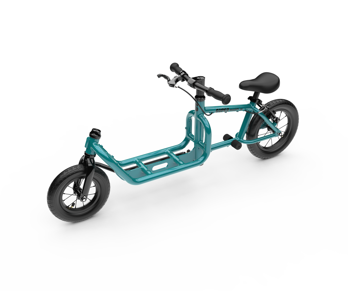 SUPER Mighty Junior Kinderlastenlaufrad in Blaugrün Metallic, Rückansicht